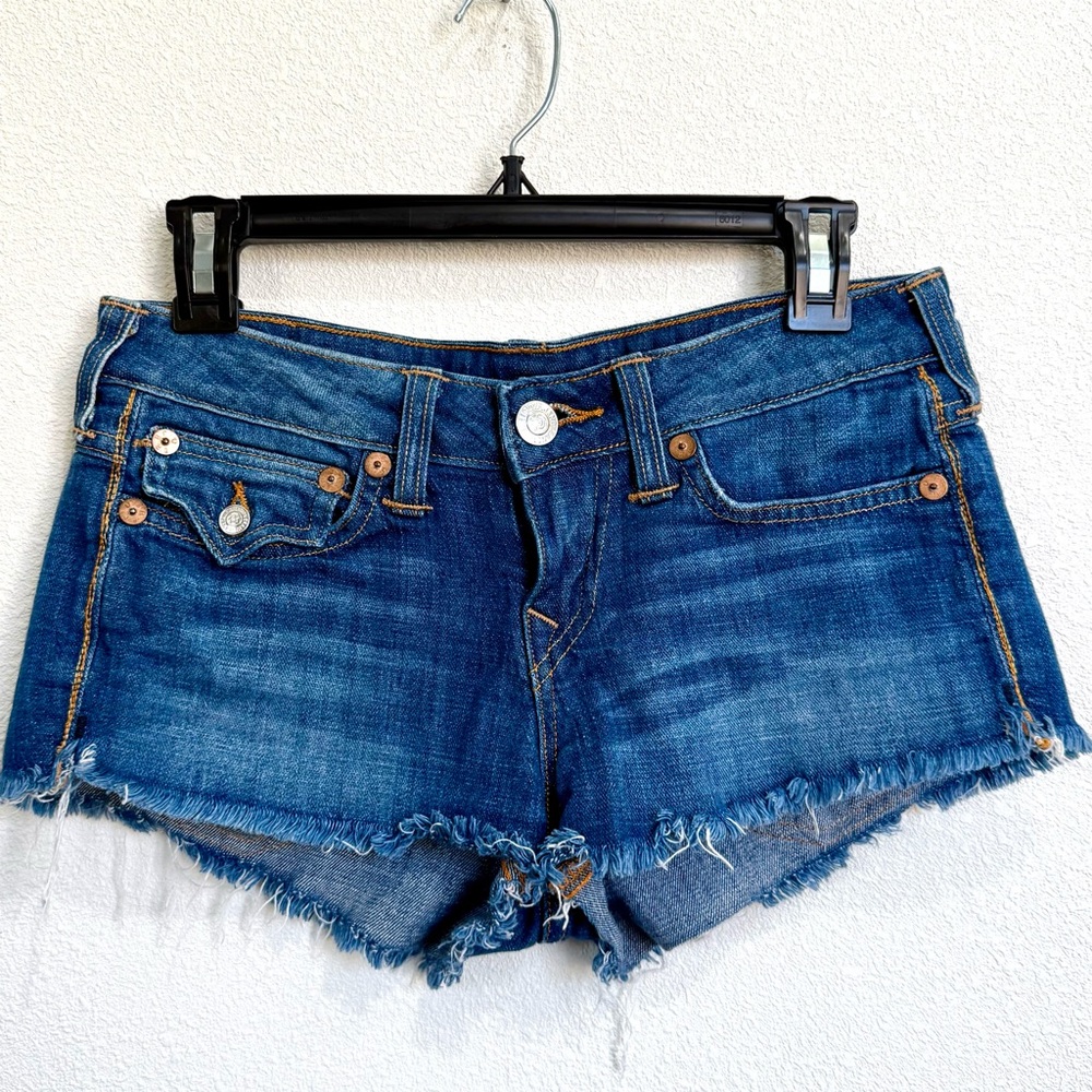 True Religion Blue Jean Shorts with Gold Stitching - Picture 3 of 4